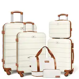 Walmart 6 Piece Luggage Sets, with Travel Duffle Bags, Lightweight ABS Hard Suitcase, White Tan offer