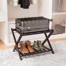 Walmart Smart FENDEE Luggage Rack,Folding Suitcase Stand for Guest Room,Holds up to 150lb,Brown offer