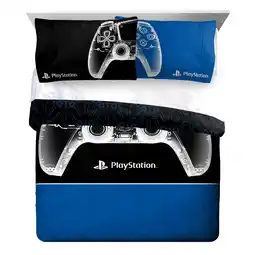 Walmart PlayStation X-Ray 3-Piece Reversible Queen Comforter and Pillowcase Set, Polyester, Blue & White offer