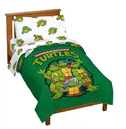 Walmart Nickelodeon Teenage Mutant Ninja Turtles Green Bricks 4 Piece Toddler Bed Set, 100% Microfiber offer