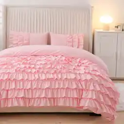 Walmart NTBED Ruffled Twin Comforter Set Casual Textured Chic Princess Bedding Set Pink offer