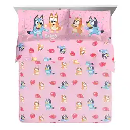 Walmart Bluey Balloon Party 4-Piece Queen Sheet Set, Polyester, Pink, BBC Studios offer