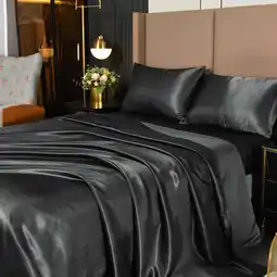 Walmart Btargot 4Pcs Black Satin Sheets Queen Set Silk Sheets 13 Deep Pocket Ultra Soft silky Bed Sheet Set offer