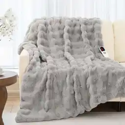 Walmart MARNUR Electric Throw Blanket 50x60, Faux Fur Heated Throw, 6 Heating Levels, 4 Hours Timer, Gray offer
