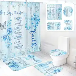 Walmart Dznils Blue Floral Shower Curtain Sets with Rugs, 16pc Butterfly Bathroom Curtain Set, 72 x 72 offer