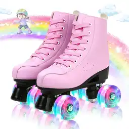 Walmart EONROACOO Pink Roller Skates for Girls Boys, Light up Wheels Teen Kids Skates(Youth 2) offer