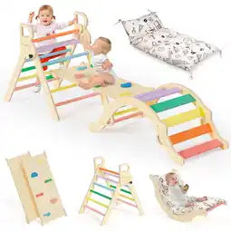 Walmart BlueWood Pikler Triangle Jungle Gym Set Montessori 8-in-1 Foldable Wooden Indoor Ages 1-6 offer