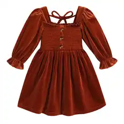 Walmart Toddler Girl Fall Clothing Long Sleeve Dress Girl Solid Color Casual Fall Winter Clothes offer