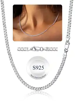 Walmart Solid 925 Sterling Silver Chain Necklace 3mm Flat Curb Cuban Link Chain Jewelry Gift for Men Women offer