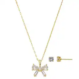 Walmart Women's 14Kt Gold Flash Plated Cubic Zirconia Bow Pendant Necklace and Stud Earring Set, 18+2 offer