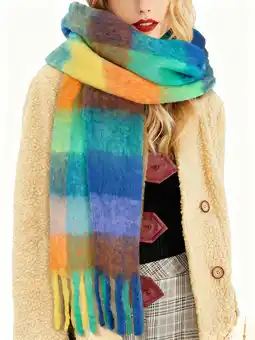 Walmart Winter Womens Scarf, Big Coloured Checked Soft Thick Warm Scarves Rainbow offer