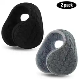 Walmart 2 Pacs Winter Earmuffs for Women, Foldable Warm Cable Knit Fleece Ear Muffs Black and Gray offer