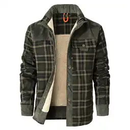 Walmart Men's Flannel Jacket Plaid Sherpa Lined Shirt Snap Button Warm Winter Coat with Pockets offer