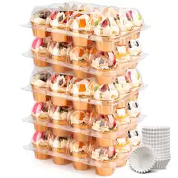 Walmart LotFancy Stackable Cupcake Carrier Holders & 60 Cupcake Liners, 5 Pack x 12 Sets, Cupcake Containers offer