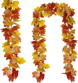 Walmart Huryfox 2 Pack Artificial Autumn Maple Leaf Garlands 17 ft Fall Decorations (Mix) offer