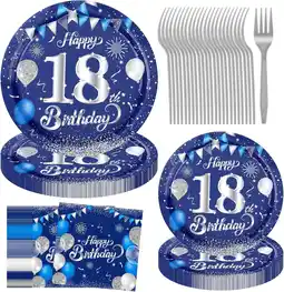 Walmart Jestar 96Pcs 18th Birthday Party Plates and Napkins Party Supplies Navy Blue Silver offer