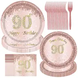Walmart Jestar 90th Birthday Party Supplies Plates and Napkins Sets, Pink, Serves 24 (96 Pieces) offer