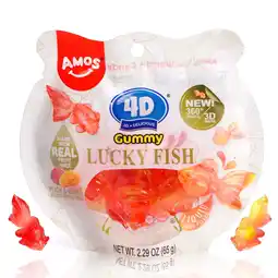 Walmart AMOS 4D Gummy Golden Fish Peach & Mango Candy, Made with Real Fruit Juice 2.29 oz (Pack of 1) offer