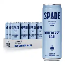 Walmart Spade Premium Natural Soda Zero Sugar Blueberry Acai (12 Pack, 12 oz Cans) offer