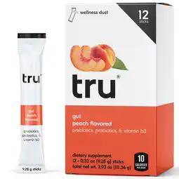 Walmart Tru Gut Powder Peach Flavored Drink Mix Prebiotics and Probiotics for Digestive Health 12 Packets offer