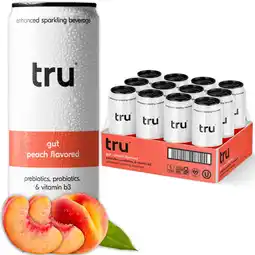 Walmart Tru Gut Sparking Water Peach Flavored Prebiotic Drink 12 Pack 12 oz offer