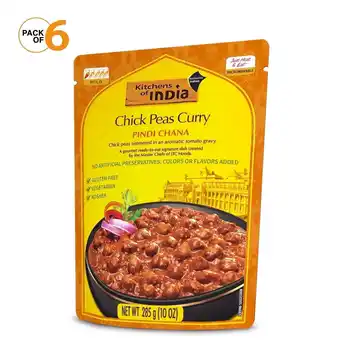 Walmart Kitchens of India Spicy Vegetarian Pindi Chana Chickpea Curry, Aromatic Gravy, 10 oz (Pack of 6) offer