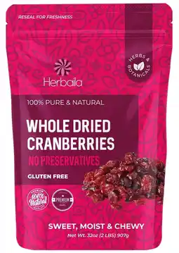 Walmart Herbaila Dried Cranberries, 32 oz (2 lb) Non-GMO, No Preservatives, Resealable Bag offer