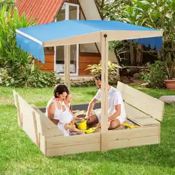 Walmart HOMMOW Wooden Sandbox with Lid, with Adjustable Canopy for Outdoor, Blue offer