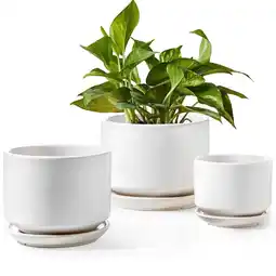 Walmart BEMAY Set of 3 Ceramic Plant Pots with Drainage and Tray, Indoor Planters, White Flower Fots offer
