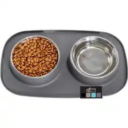 Walmart GORILLA GRIP Dog Bowls Feeding Mat Set, Stainless Steel Bowl, Raised Edge Silicone, 2 Cup, Gray offer