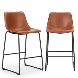Walmart EDX Counter Height Bar Stools Set of 2 With Back and Footrest, Metal Frame, 26 inch, Brown offer