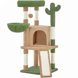 Walmart Yaheetech 42 Height Cactus Cat Tree with Scratching Posts and Basket, Brown/Green offer