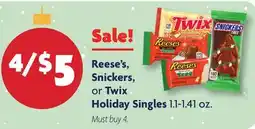 Family Dollar Reese's, Snickers, or Twix Holiday Singles offer
