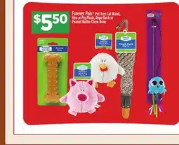 Dollar General Forever Pals Pet Toys Cat Wand, Hen or Pig Plush, Rope Duck or Peanut Butter Chew Bone offer