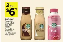 Dollar General Starbucks Frappuccino 13.7 oz. or Pink Drink 14 oz offer