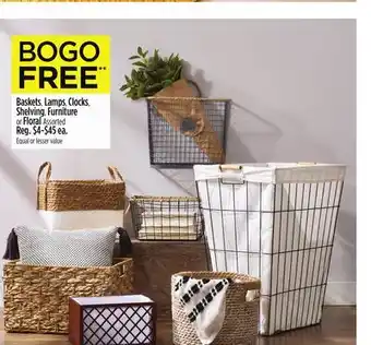 Dollar General Baskets, Lamps, Clocks, Shelving, Furniture or Floral offer