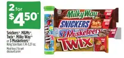 Dollar General Snickers , M & Ms , Twix , Milky Way or 3 Musketeers King Size Bars offer