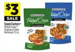 Dollar General Snack Factory Pretzel Crisps Original or Garlic Parmesan offer