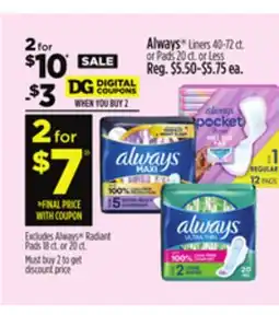 Dollar General Always Liners offer