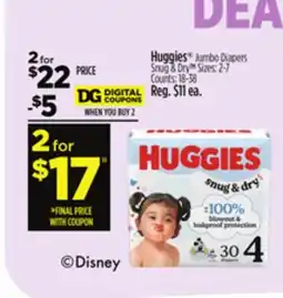 Dollar General Huggies Jumbo Diapers Snug & Dry offer