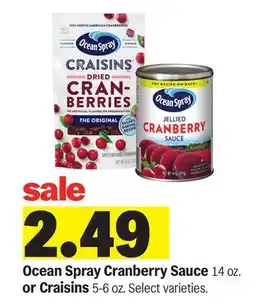 Meijer Ocean Spray Cranberry Sauce 14 oz. or Craisins 5-6 oz offer