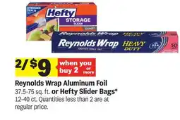 Meijer Reynolds Wrap Aluminum Foil 37.5-75 sq. ft. or Hefty Slider Bags* 12-40 ct offer