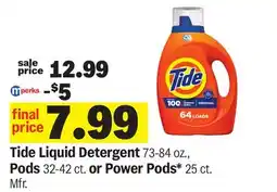Meijer Tide Liquid Detergent 73-84 oz., Pods 32-42 ct. or Power Pods* 25 ct offer