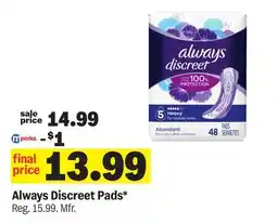 Meijer Always Discreet Pads offer