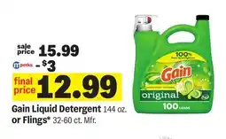 Meijer Gain Liquid Detergent 144 oz. or Flings* 32-60 ct offer