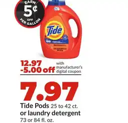 Hy-Vee Tide Pods 25 to 42 ct. or laundry detergent 73 or 84 fl. oz offer