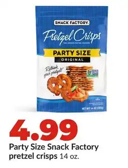 Hy-Vee Party Size Snack Factory pretzel crisps offer
