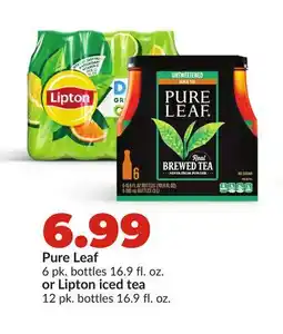 Hy-Vee Pure Leaf 6 pk. bottles 16.9 fl. oz. or Lipton iced tea 12 pk. bottles 16.9 fl. oz offer