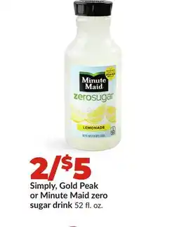 Hy-Vee Simply, Gold Peak or Minute Maid zero sugar drink offer