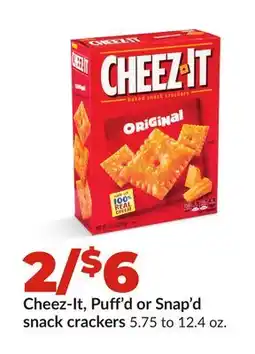 Hy-Vee Cheez-It, Puff'd or Snap'd snack crackers offer